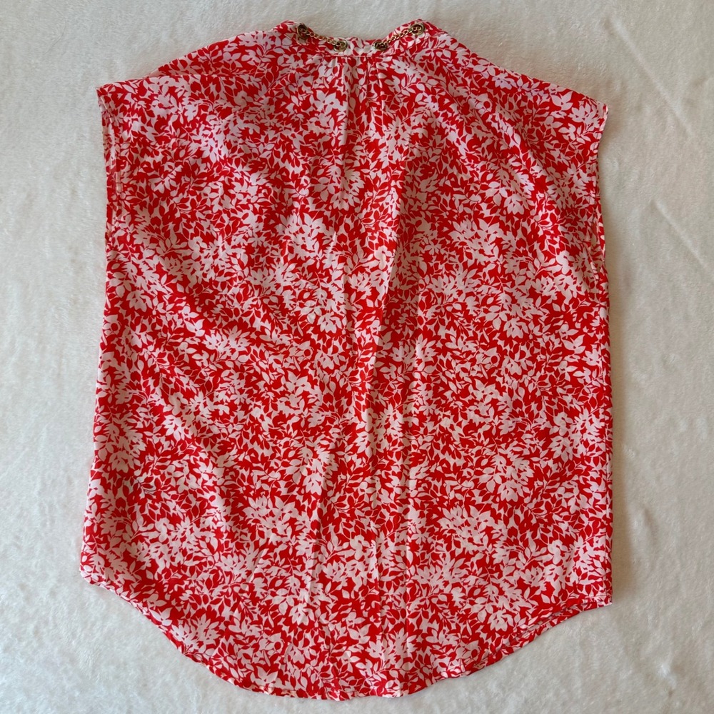 MICHAEL Michael Kors Red Floral‎ Chain Detail Sleeveless Top - Picture 2 of 10